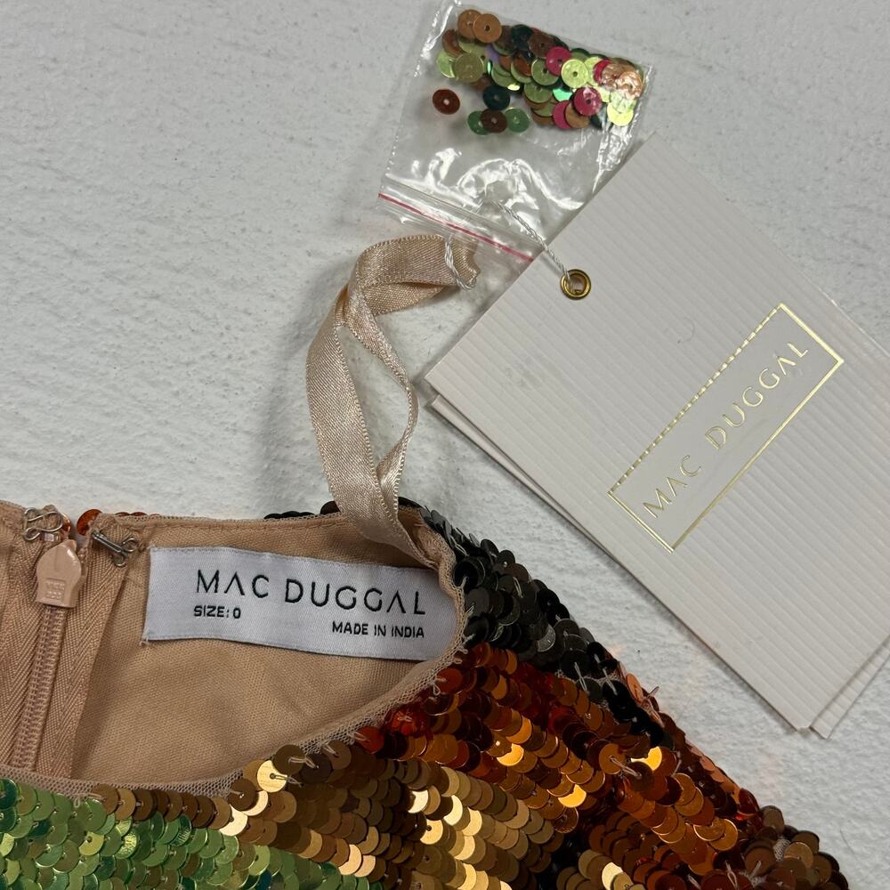 Mac Duggal Rainbow Sequin Long Sleeve Mini Dress, Size 0 - Picture 4 of 10